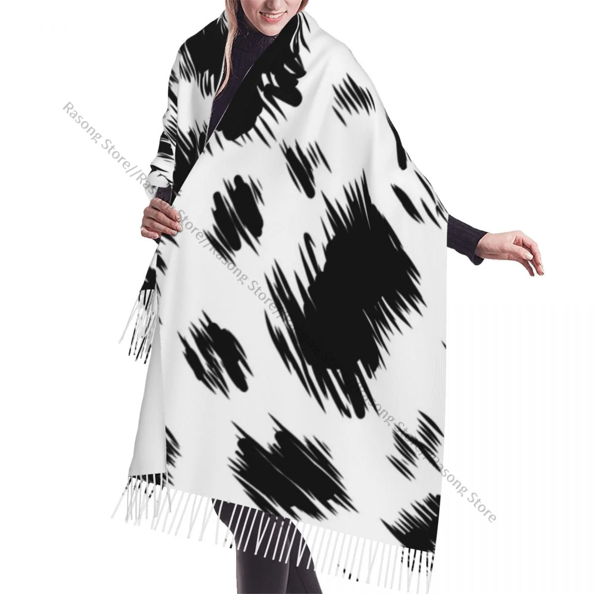 Dalmatian Animal Print Scarf Winter Long Large Tassel Scarves Soft Wrap Pashmina