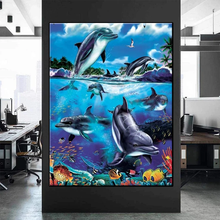 Full Square round Diamond Undersea scenery, marine animals, whales, various fishes DIY Diamond Paint Diamond Mosaic Home Decor