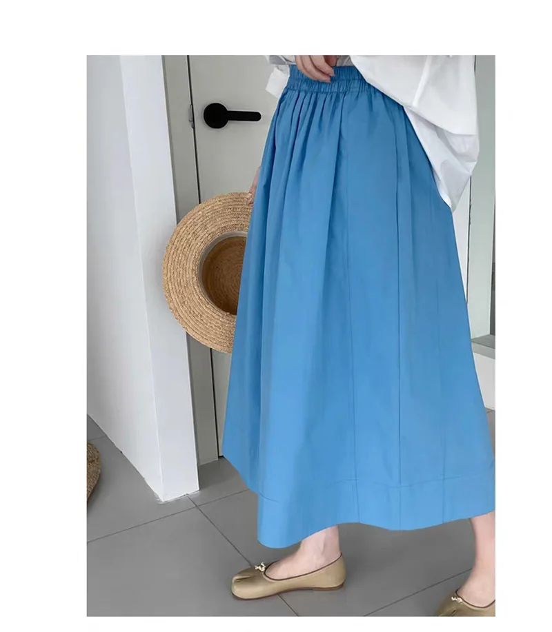 Saia Longa de Verão em Algodão e Linho Plus Size com Cintura Elástica, Cor Pura, Casual, Estilo Street Wear
