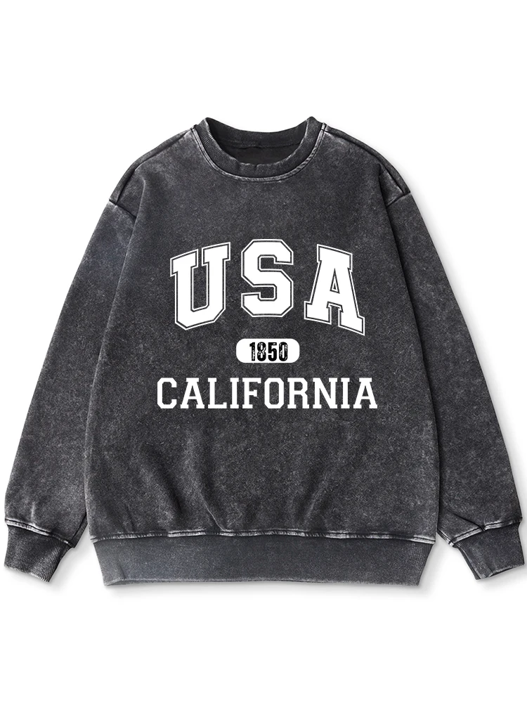 

Usa 1850 California Print Women Washed Cotton Sweatshirt Harajuku Casual Tracksuit Fashion Loose Hoodie Autumn Warm Vintage Tops