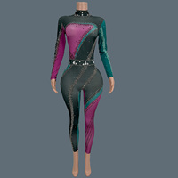 Nightclub Party Stage Performance Wear Rhinestone Spandex Elastic Tight Fitting Jumpsuit Festival Carnival Dance Outfit Zhuangse
