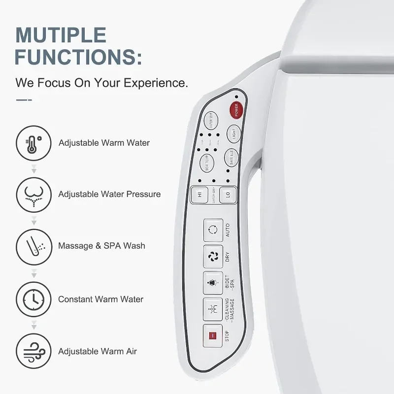 ZMJH ZMA102D Bidet Toilet Seat, Round Smart Unlimited Warm Water, Electronic Heated, Warm Air Dryer, Rear and Front Wash