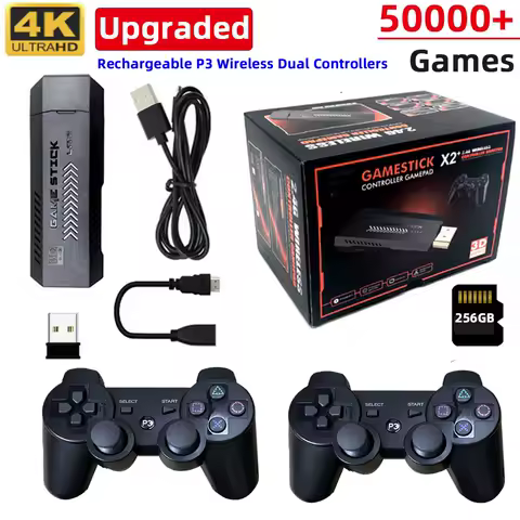 New Upgrade X2 PLUS Video Game Stick Console P3 Rechargeable 2.4G Wireless Double Controller Retro Games for PSP PS1 FC Boy Gift