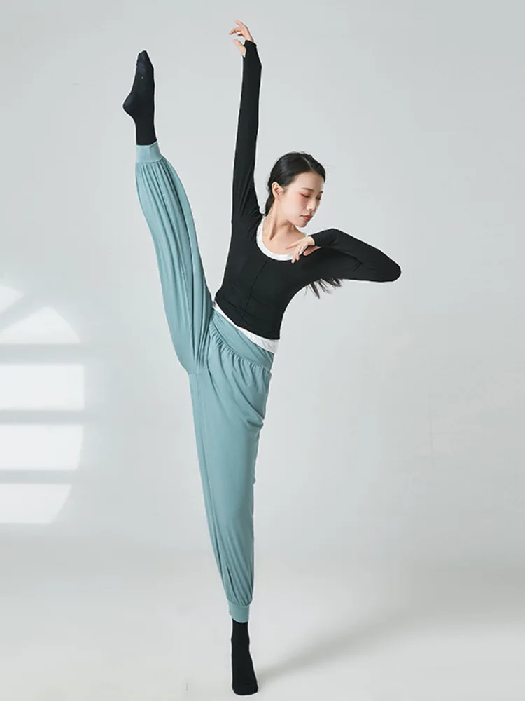 Pantalones de baile de línea de Color liso para mujer, traje clásico coreano de Jazz, cintura alta, Kpop, pantalones de Flamenco de competición de escenario, 2024