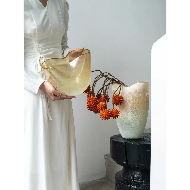 Light luxury frosted glass flower ware, living room, hotel vase sales office, home dining table, simple and advanced sense