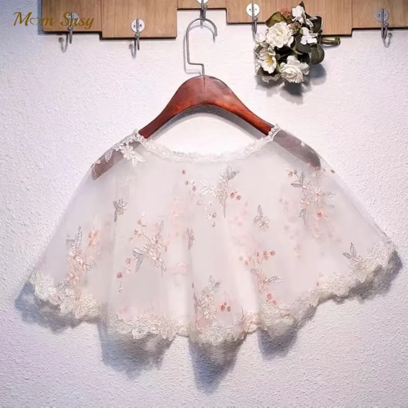 Baby Girl Lace Flower Sunscreen Cloak Child Wedding Cape Princess Pageant Birthday Dress Wraps Coat Top Baby Clothes 3-12Y