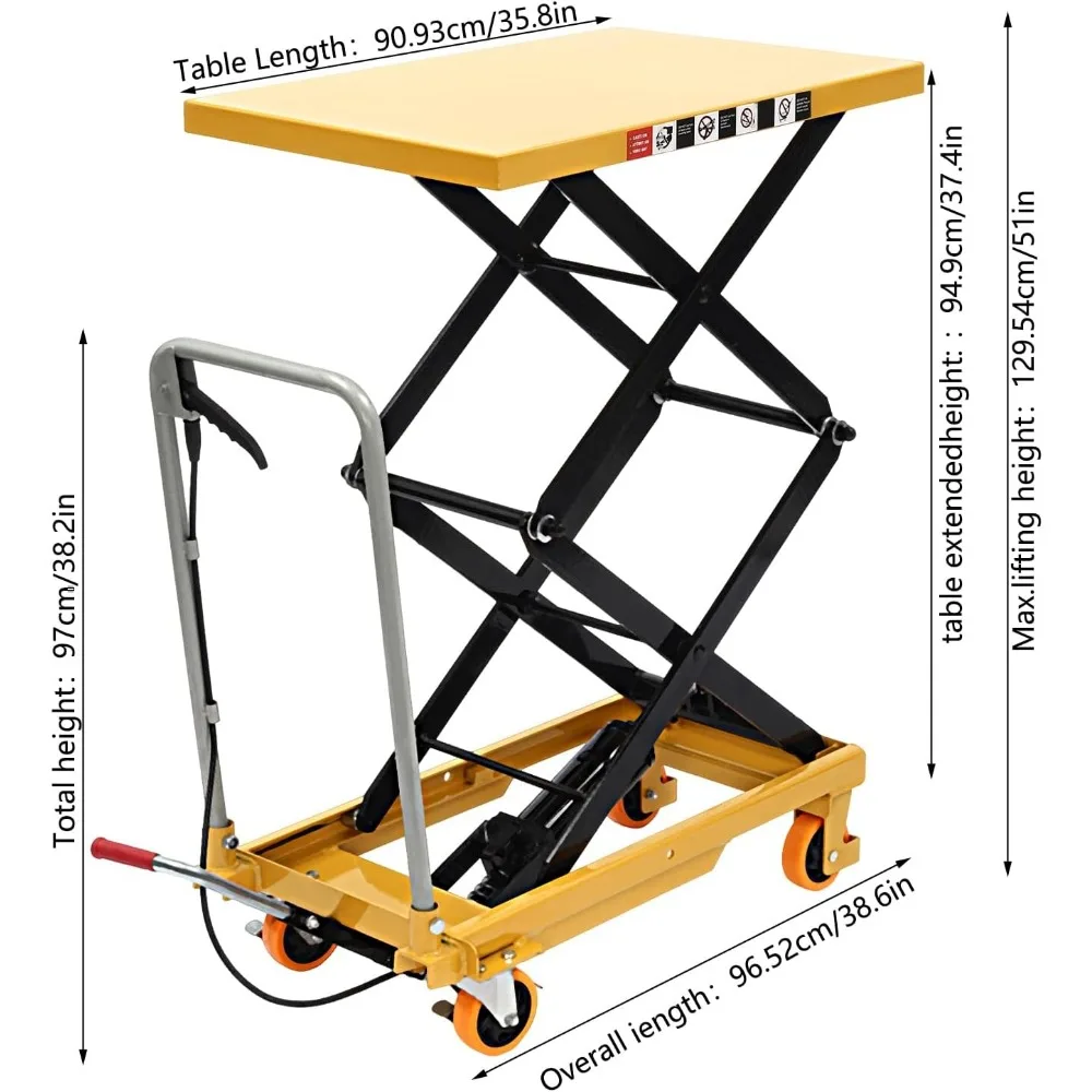 Hydraulic Lift Table Cart, 770lbs Hydraulic Scissor Lift Table with 4 Locking Wheels, Portable Hydraulic Lift Table Cart Manual