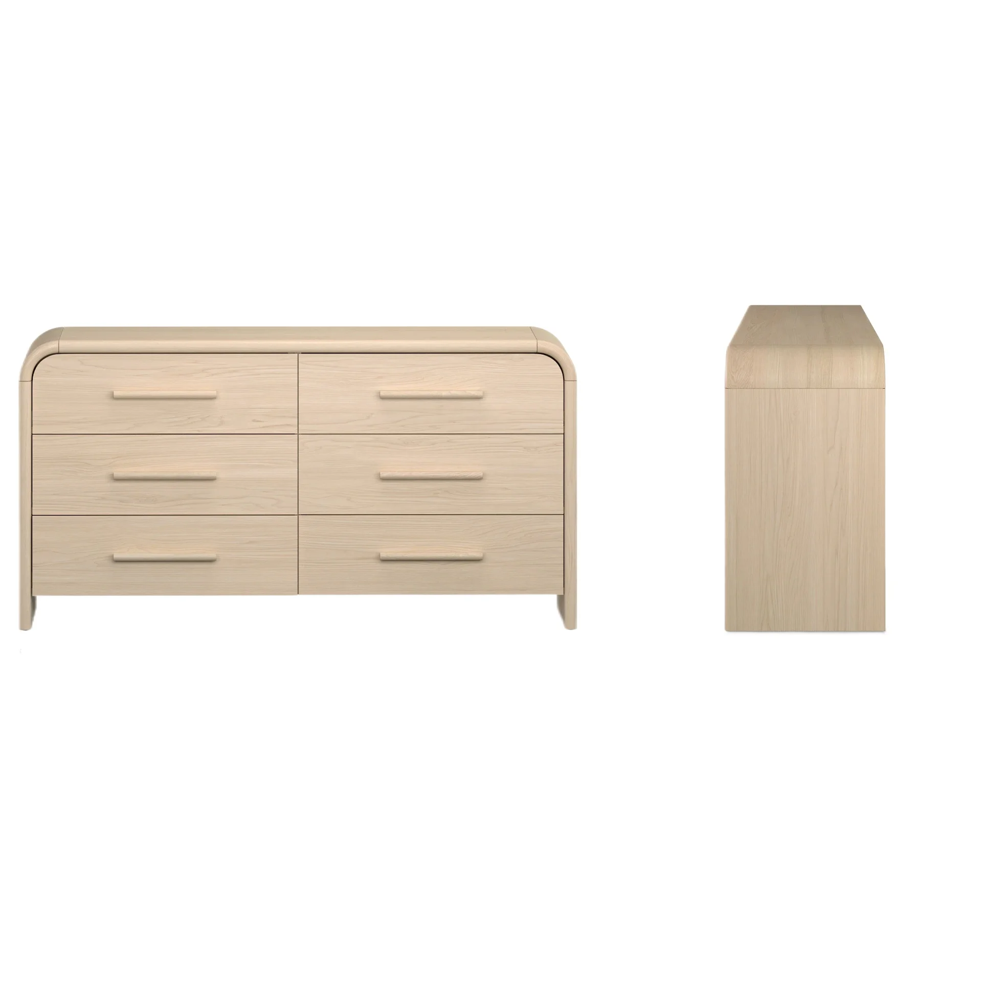 Six-drawer curved cabinet, suitable for storage cabinets in living rooms and bedrooms