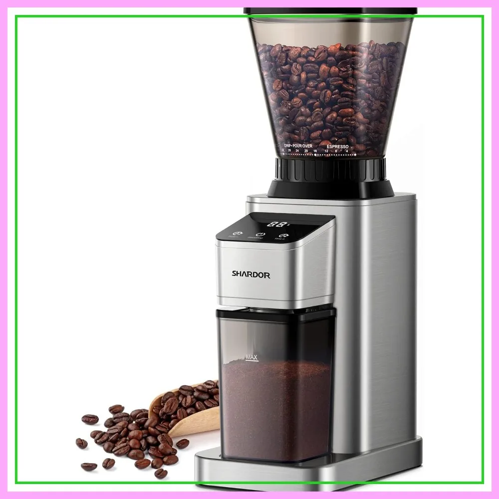 

Professional Conical Burr Coffee Grinder, 48 Grind Settings for Espresso, Drip & French Press, Anti-Static, Precision Timer, Stainless Steel