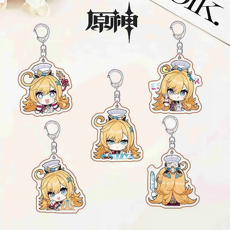 

Genshin Impact Anime Merchandise Escoffier Cute Cartoon Double-Sided Laminated Acrylic Keychain Backpack Pendant Anime Gift