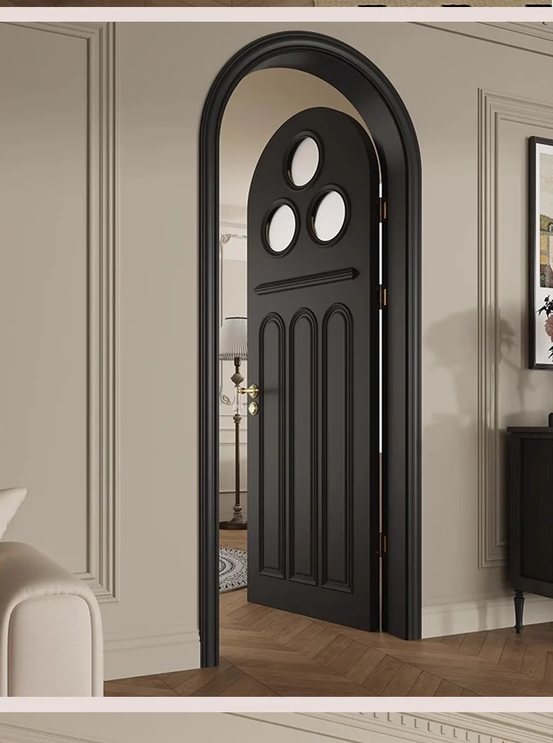 Bedroom solid purple MDF casement door modern French retro European curved arched decorative strip simple finished surface