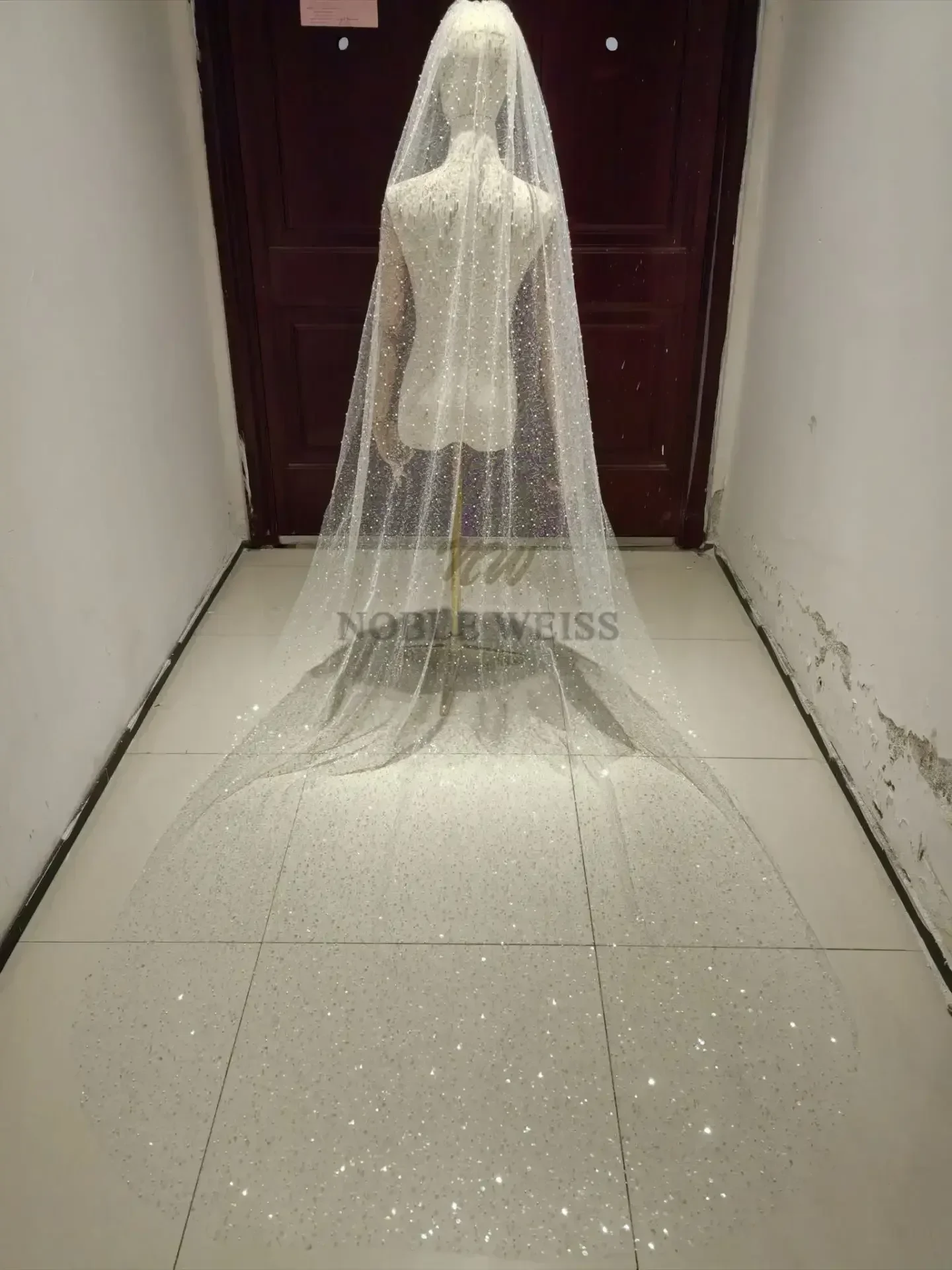 Voile de mariée à paillettes et perles de 3M de long, 1T, voile de mariée scintillant, voile de fête de mariée avec peigne personnalisé