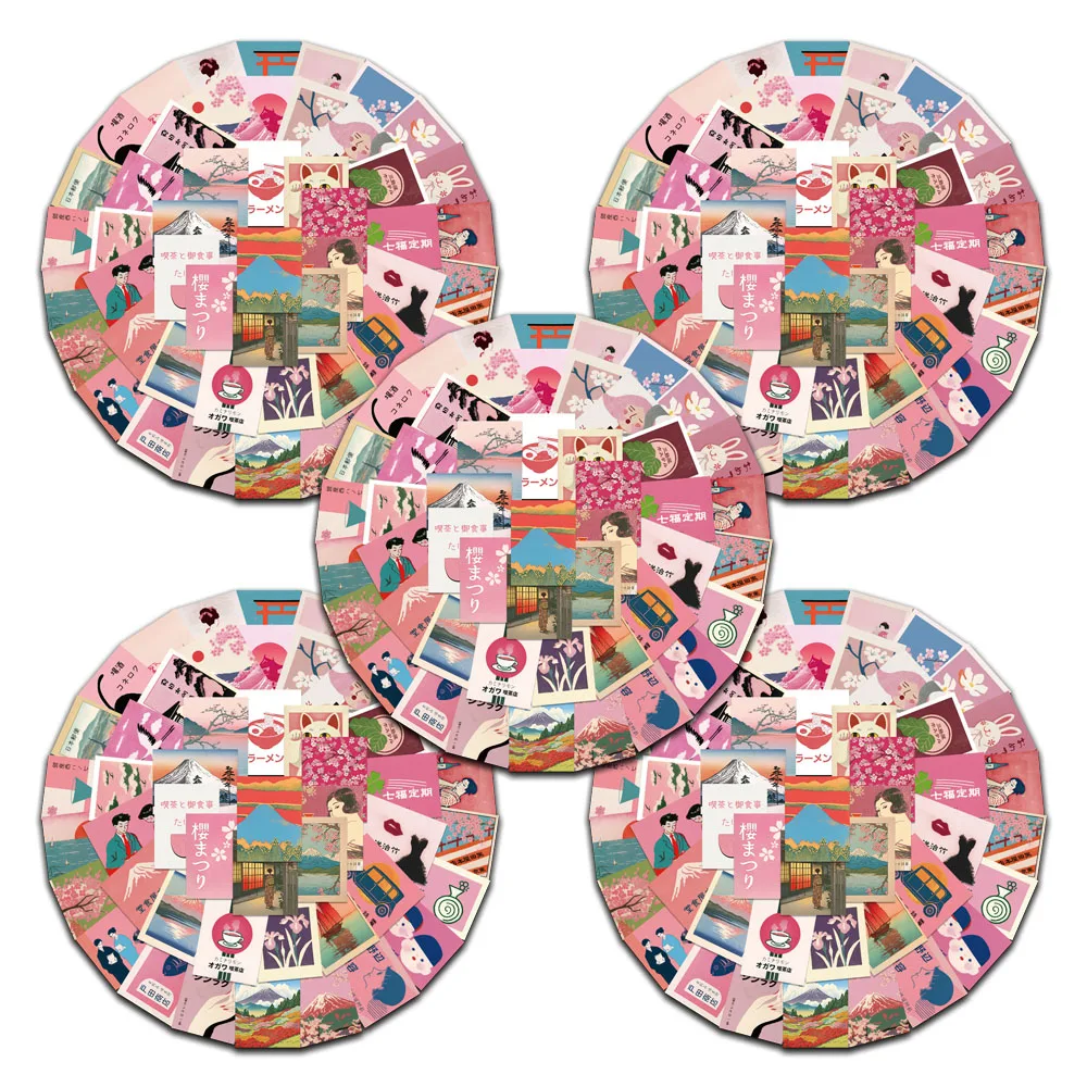 

5 sets Retro Cartoon Pink Japanese Culture Aesthetic Stickers For Luggage Notebook Laptop Water Bottle Waterproof Vinyl Decals