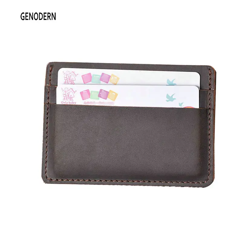 GENODERN Vintage Men Credit ID Card Holders Crazy Horse Leather Business Unisex Card Case Slim Men Wallet