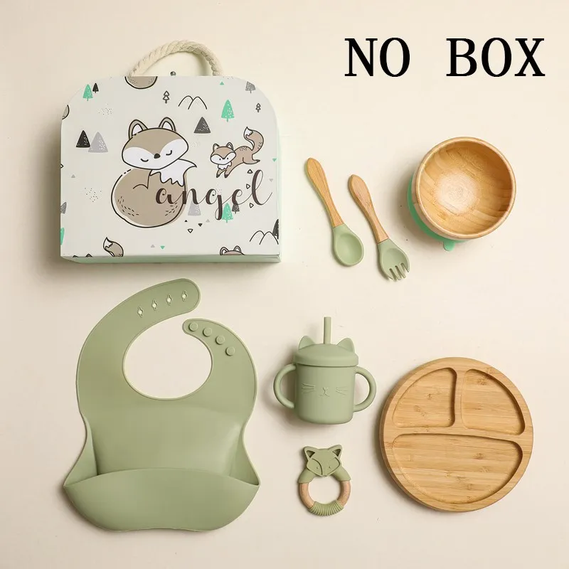 

Silicone Baby Feeding Set Baby Feeding Supplies Kids Bamboo Dinnerware With Cup Children's Dishes Bowl Stuff Tableware Gifts Set