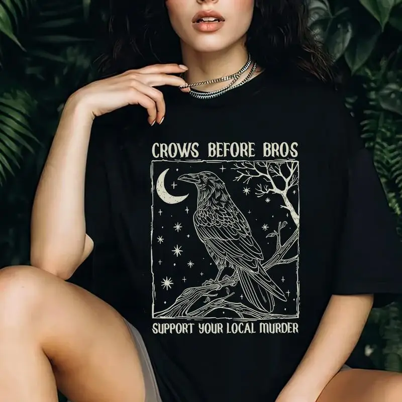 

Unisex Crow T-Shirt | "Crows Before Bros" Dark Humor Graphic Tee | Gothic Raven Animal Lover Gift Top