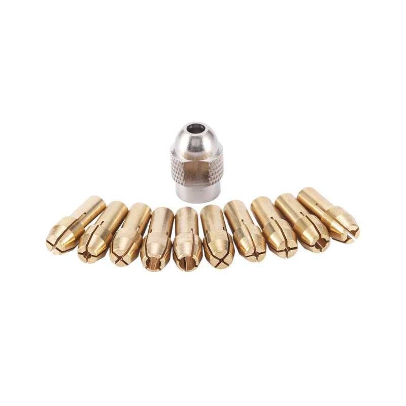 11PCS/Set Mini Brass Drill Chucks Collet Bits 0.5-3.2mm 4.3mm Shank Screw Nut Replacement for Dremel Rotary Tool Accessories Set