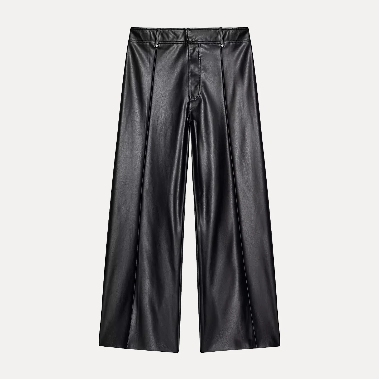 Z المرأة Cus تأثير الجلود السراويل فضفاضة Faionable شخصية عالية الخصر بنطال ذو قصة أرجل واسعة موسم الخريف #5