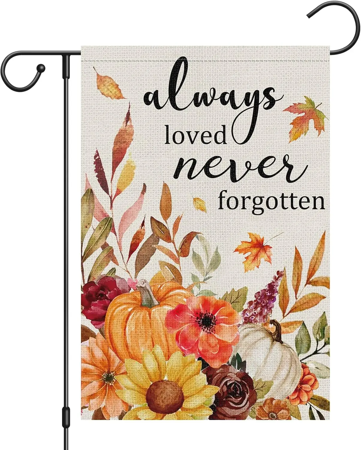 Heyfibro Always Loved Never Forgotten Fall Memorial Garden Flag 12x18 Double Sided Burlap, Autumn Pumpkin Sunflower Yard Fla EEZ