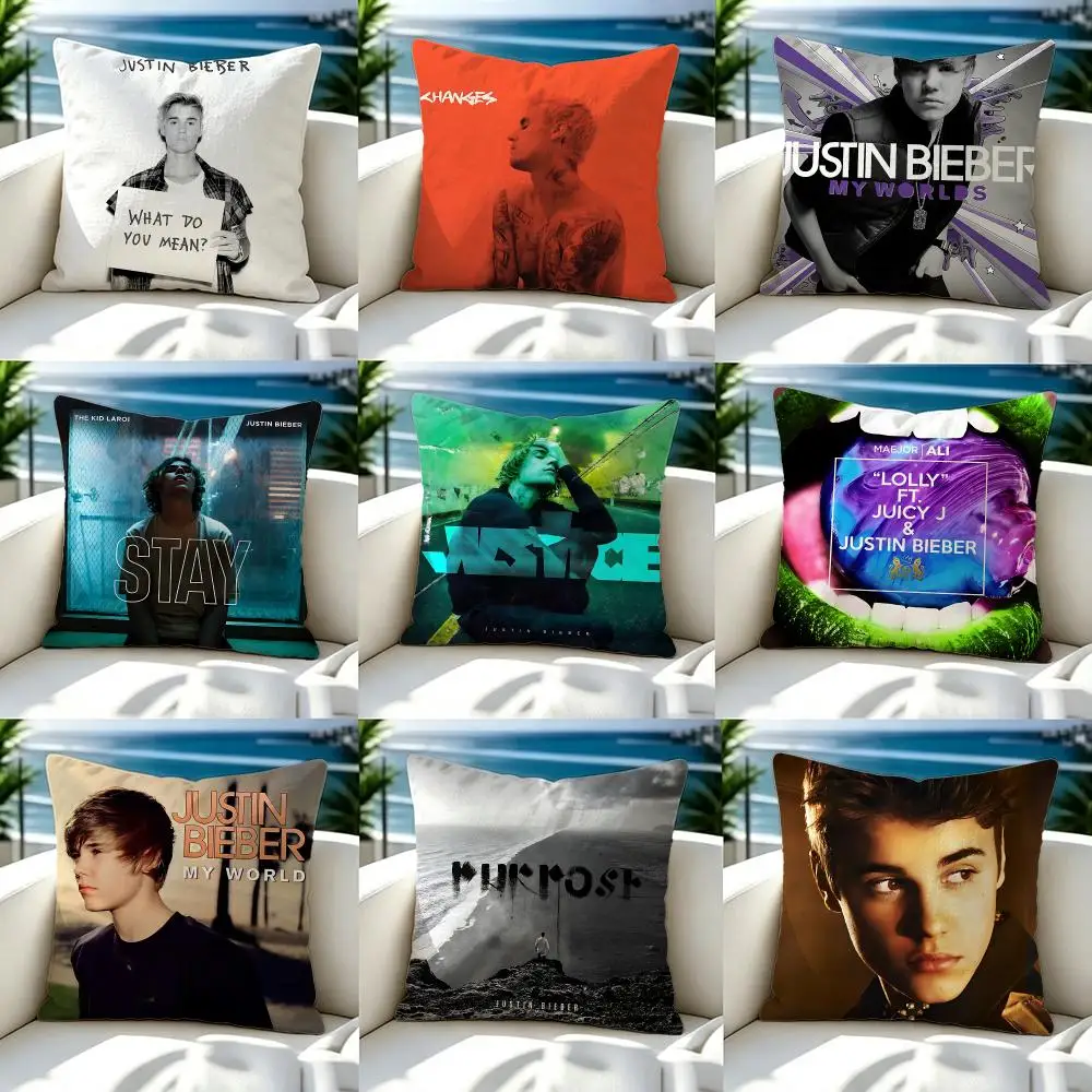 Singer Justin Bieber Cushion Cover Premium Skin‑Friendly Short Plush Pillow Cover, Airy Casual Cushion for Hotel Homestay
