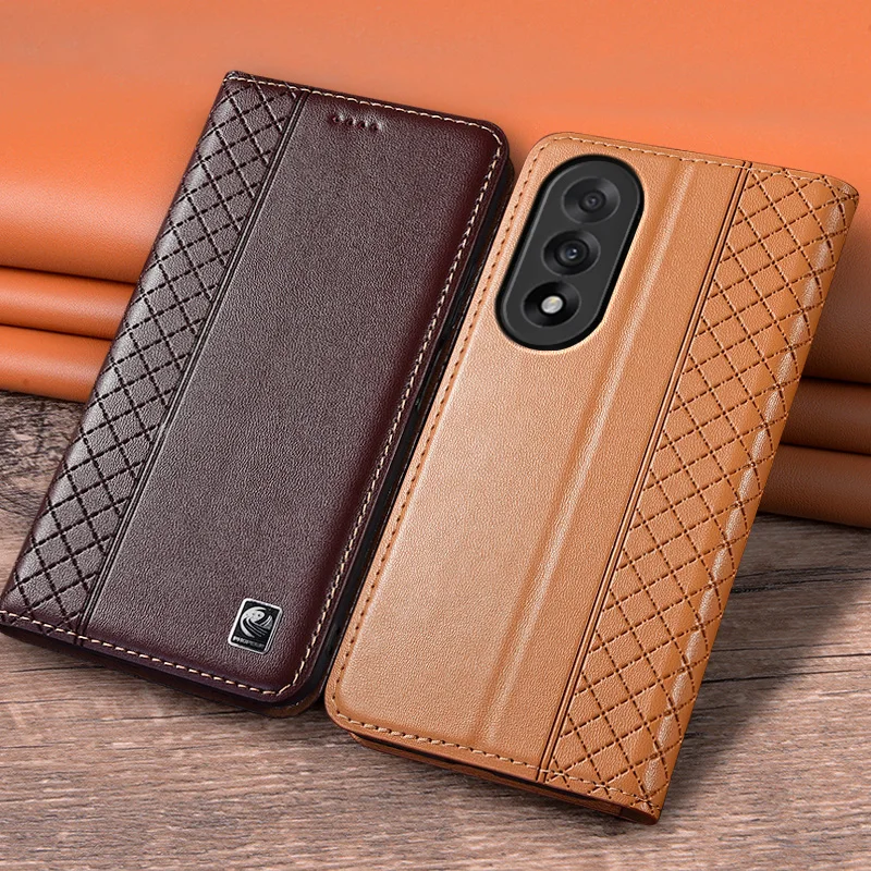 

For OnePlus Nord 5 CE5 5G Flip Case Grid Pattern Magnetic Cover Luxury Cowhide Genuine Leather Card Pocket Wallet Cases Covers