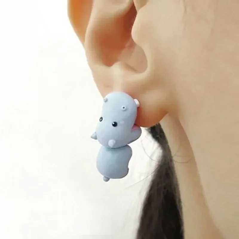 2 Stuks/1 Paar Dier Cartoon Oorknopje Voor Vrouwen Schattige Dinosaurus Kleine Hond Walvis Klei Oor Sieraden Grappige Geschenken Mode