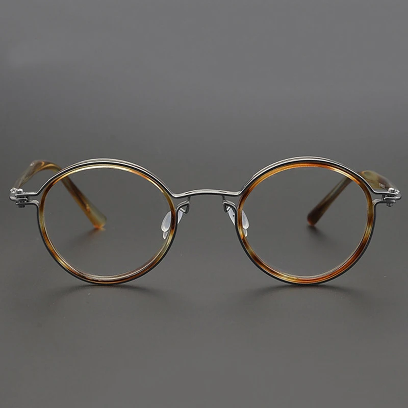 

Vintage Round Acetate Titanium Glasses Frame Men Retro Ultra Light Handmade Eyeglasses Frame Women Designer Luxury Brand Eyewear