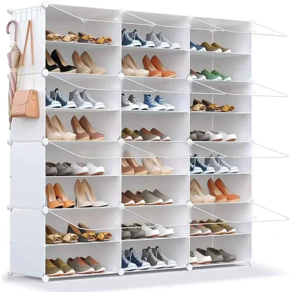 Shoe Rack Organizer, 48 Pair Shoe Storage Cabinet with Door Expandable Plastic Shoe Shelves for Closet,Entryway Bedroom