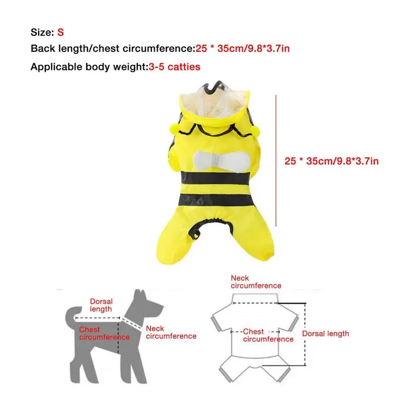 كلب معطف واق من المطر الحيوانات الأليفة ملابس ضد الماء النحل شكل جرو سترة الكلب الملابس في الهواء الطلق مع غطاء محرك السيارة قابل للغسل القطط بذلة مستلزمات الحيوانات الأليفة