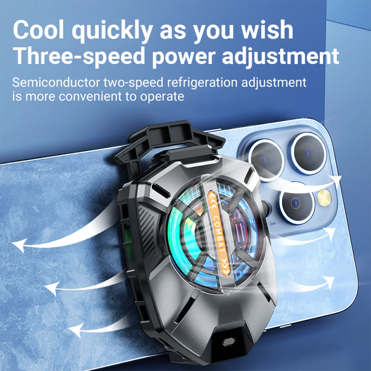 Phone Cooler for Gaming Live Streaming Universal Cell Phone Radiator Cooling Fan with Three Adjustable Cooling Mode