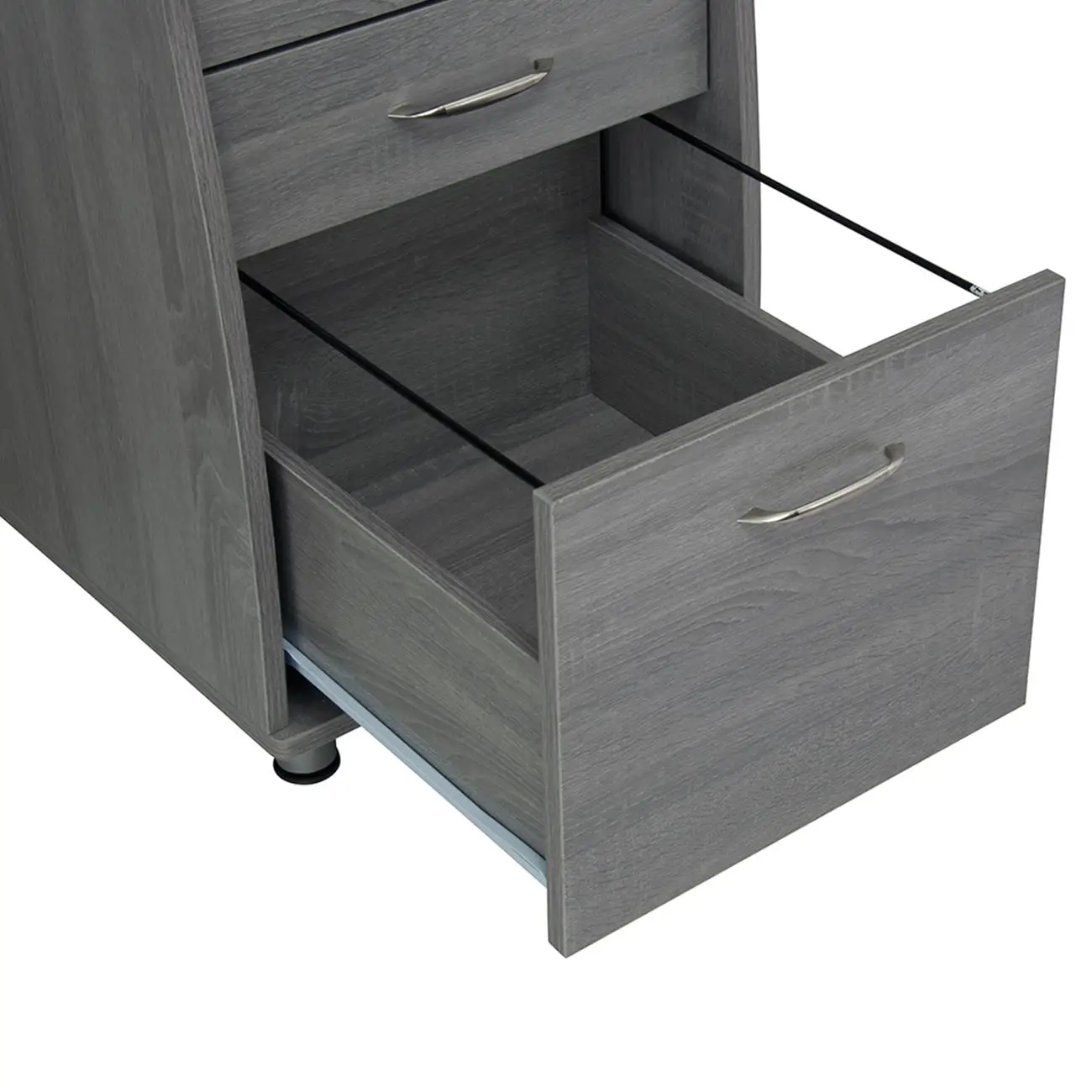 Modern Grey Workstation Desk with Ample Storage for Home Office Setup