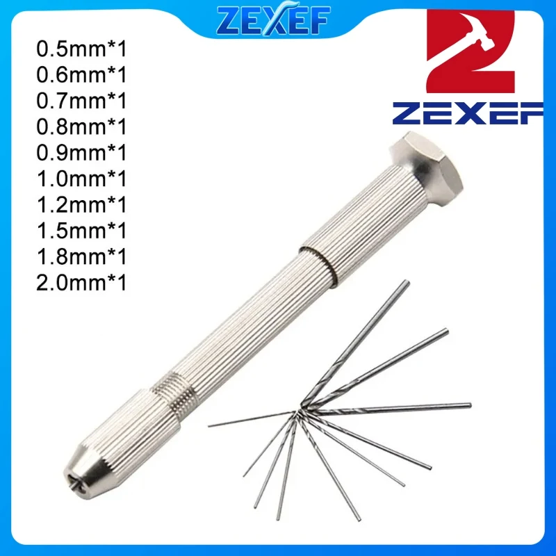 

ZEXEF 10pc Silver Single Head Hand Twisted Drill Handle Small Tool Set DIY Hole Punching Art Play Amber Walnut Manual Hole Open