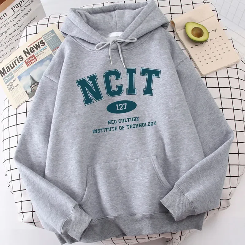 Letter NCIT 127 Neo Culture Institute Of Technology Prints Oversize Womenswear Hoodie Harajuku Fleece Hoody Pullover Sweatshirt