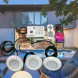 Luz LED RGB para Piscina, 12W, Bluetooth, Control por aplicación, DC12V, luz subacuática para exteriores/interiores, fuente, lámpara de paisaje, Piscina, Luz, foco