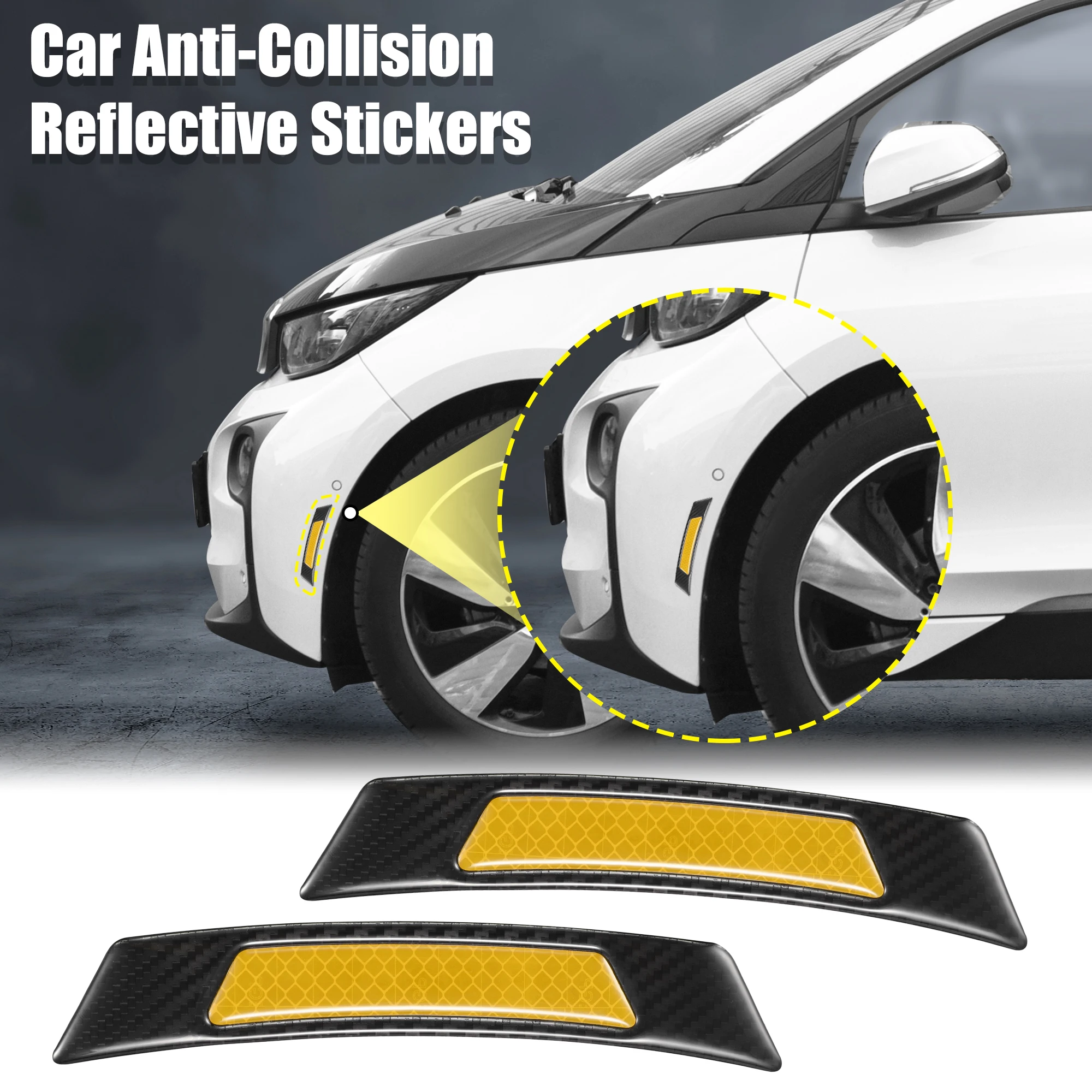 Uxcell-ملصق عاكس لعجلة السيارة ، 2 قطعة ، نمط ألياف الكربون ، علامة جانبية ، مضاد للتصادم ، ملصق عالمي