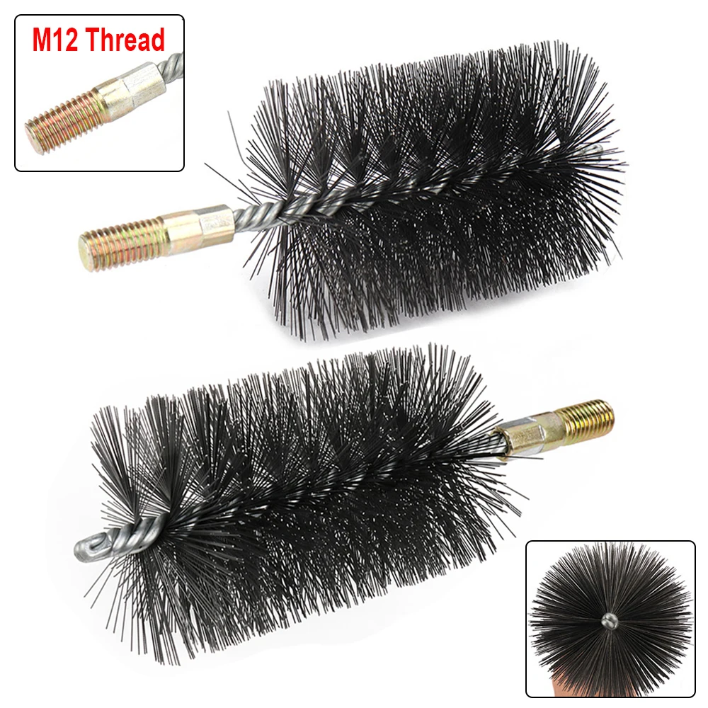 1Pc Thread Wire Brush Metal Handle 19-200mm Pipe Cleaning Brush Stainless Steel Wire Pipe Tube Cleaning Chimney Brush M12 Thread