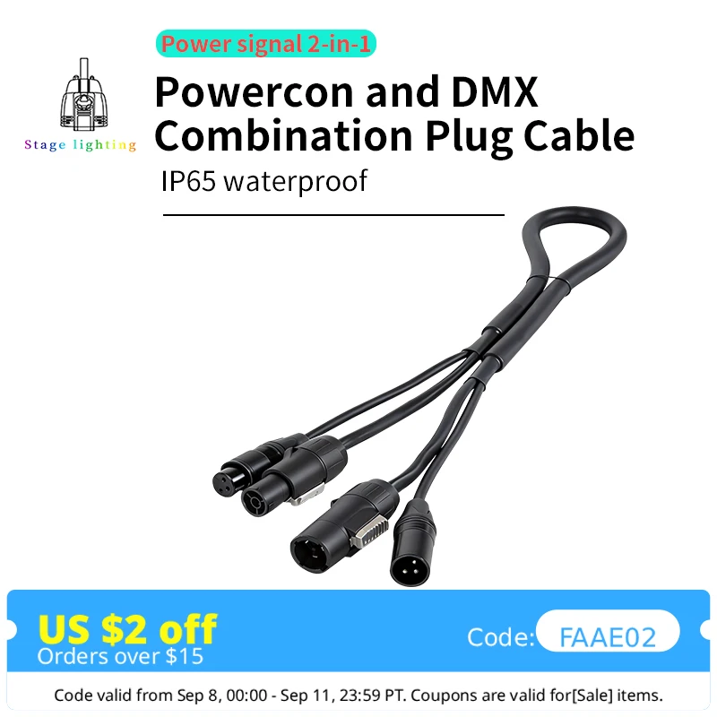 PowerCON and DMX combo cable 3 x 2.5mm² 1m/2m/3m/5m  designed for outdoor performances moving head lights PAR lights and various