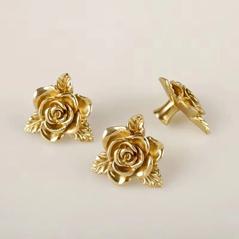 New 4PCS Solid Brass European Flower Design Furniture Handles Drawer Knobs Cupboard Wardrobe Closet Dresser Cabinet Pulls Knobs