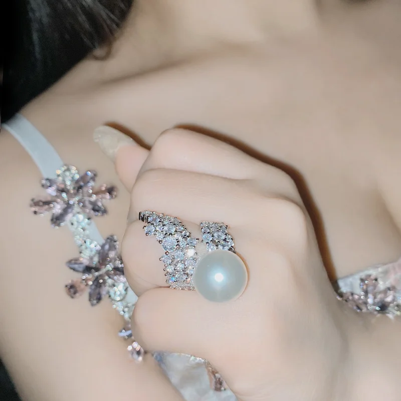 MDLFES الفرنسية الأسترالية اللؤلؤ الأبيض خاتم الماس الكامل فتحات الإناث الدرجة العالية الشعور قذيفة الخرز مؤشر الدائري #4