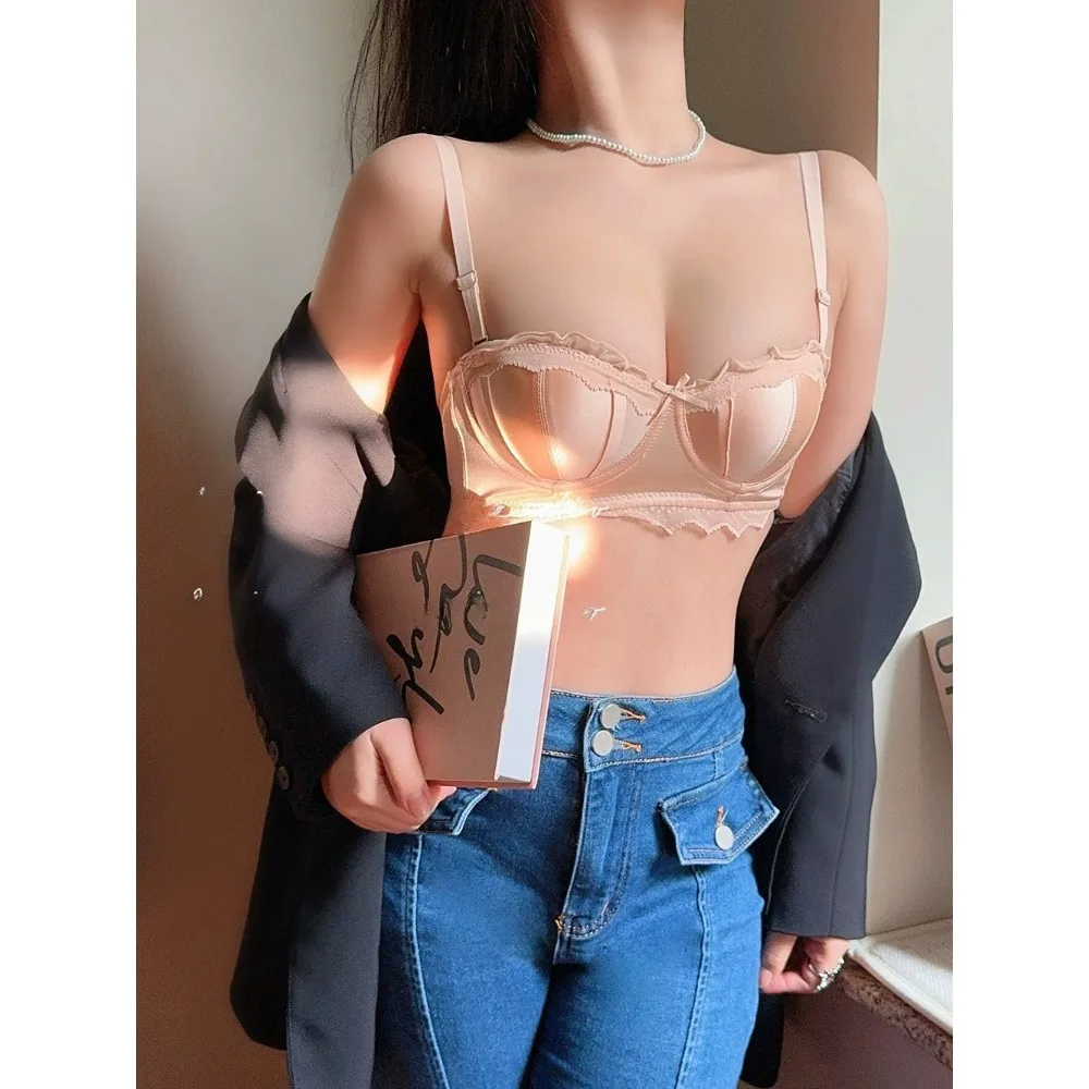 セクシーなWomen Strapless Bra Small Bust Push Up Summer Thin Non Slip Bandeau French Half Cup Lift Sexy Teen Underwear 32-38 Hot Sale