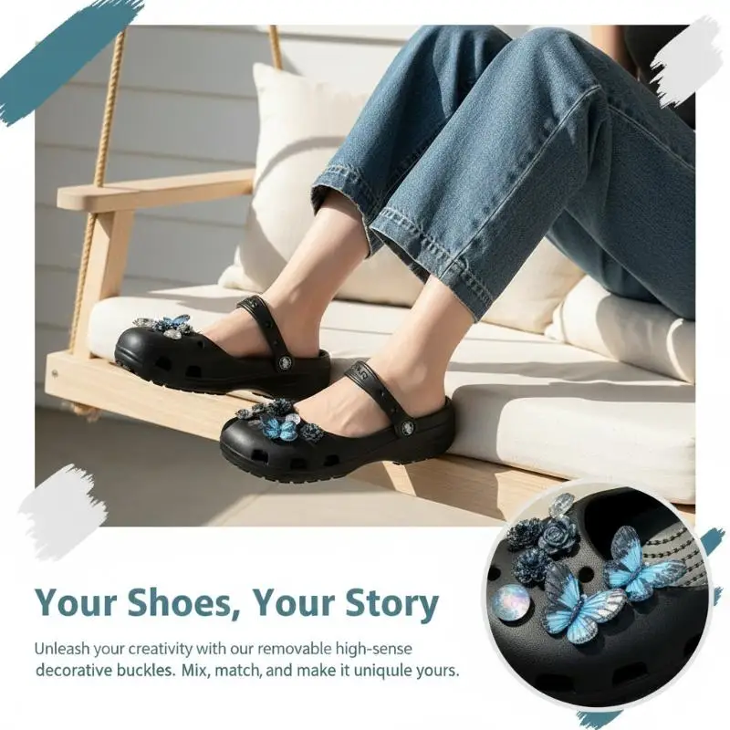 Shoe Charms Set for   3D Butterfly Flower Clog Charm DIY Shoe Buckle Decoration Accessories Mixed Lot Gift for Girls