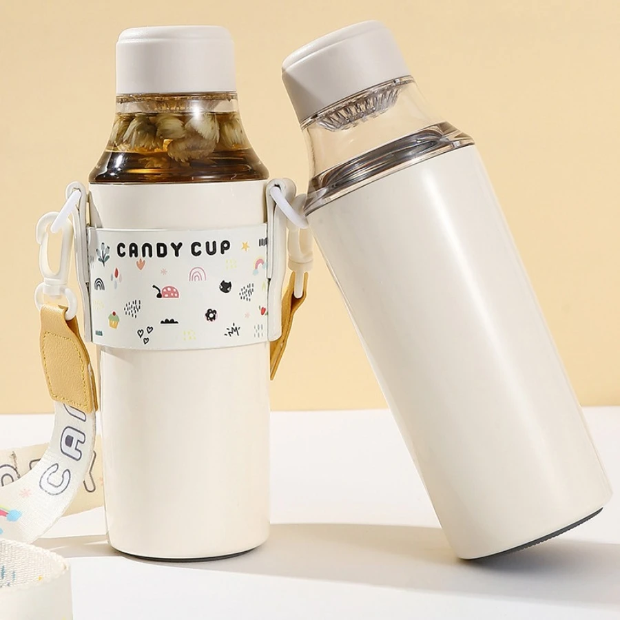 

High-color value portable stainless steel with carry rope insulated cup ins style flower tea handheld double drinking cups
