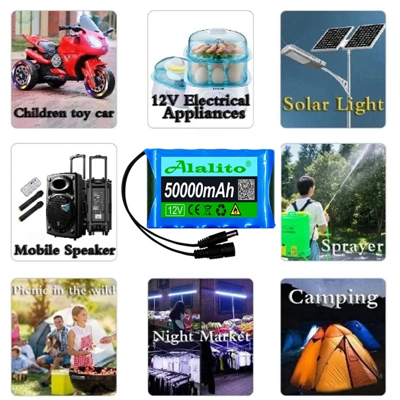 NEW 12V 50000mah Portable Super  Rechargeable Lithium Ion Battery Pack Capacity DC 12.6v 30Ah CCTV Cam Monitor + Charger