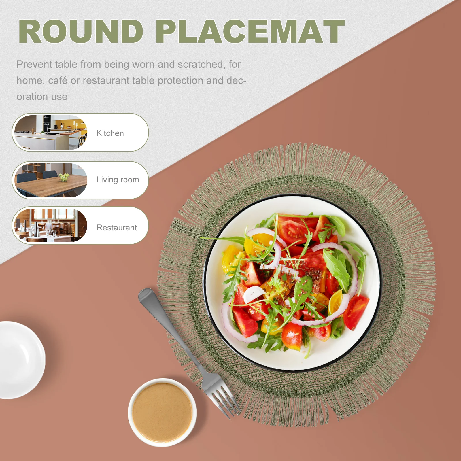 2pcs Round Woven Placemat Dining Table Coaster Decorative Place Mats Wear-Resistant Material For Home Cafe Restaurant