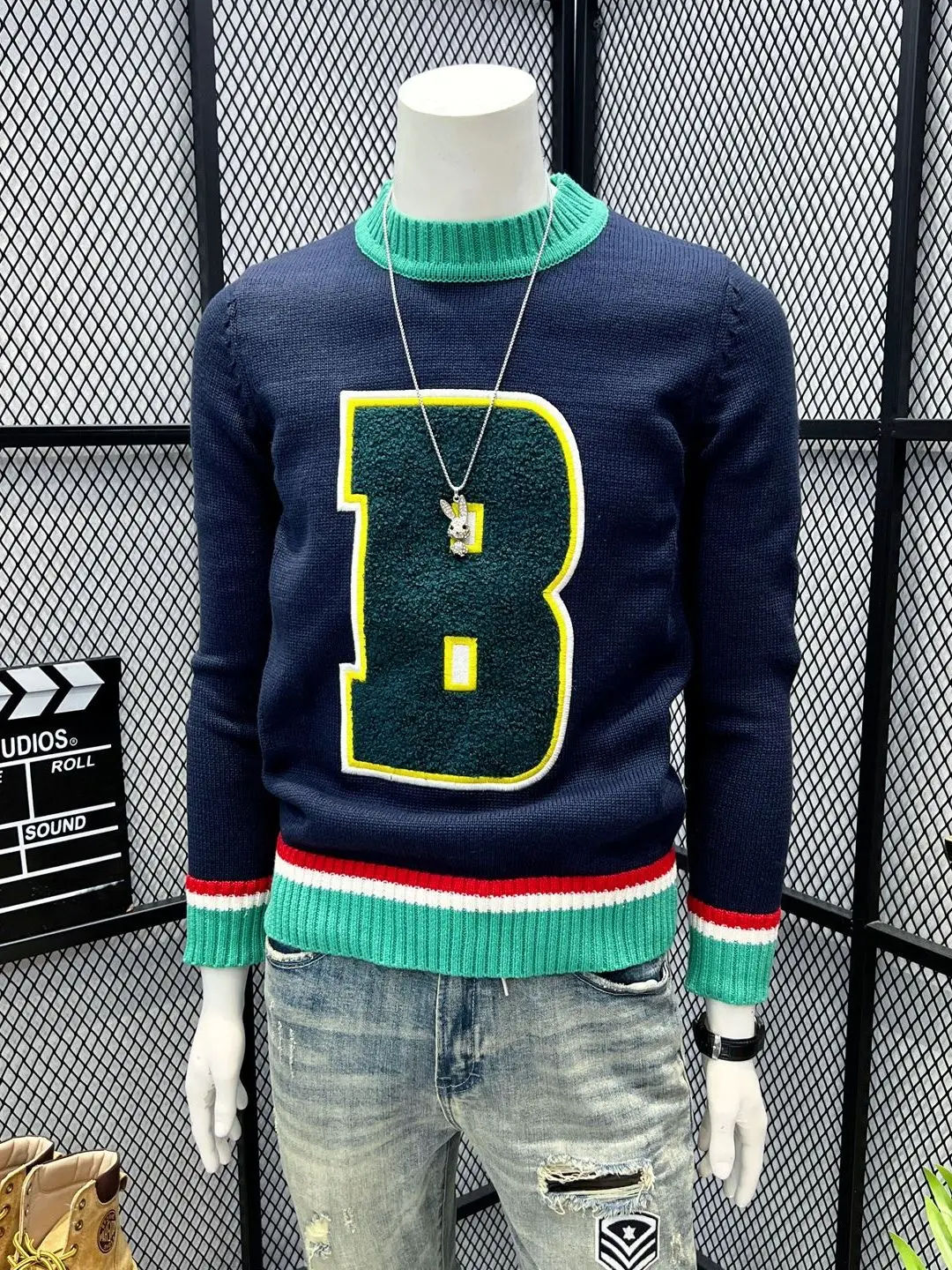 Men's Long Sleeve Knitted Sweater round Neck Overhead Color Block Warm Fashionable Top Quality Soft Other Fabric