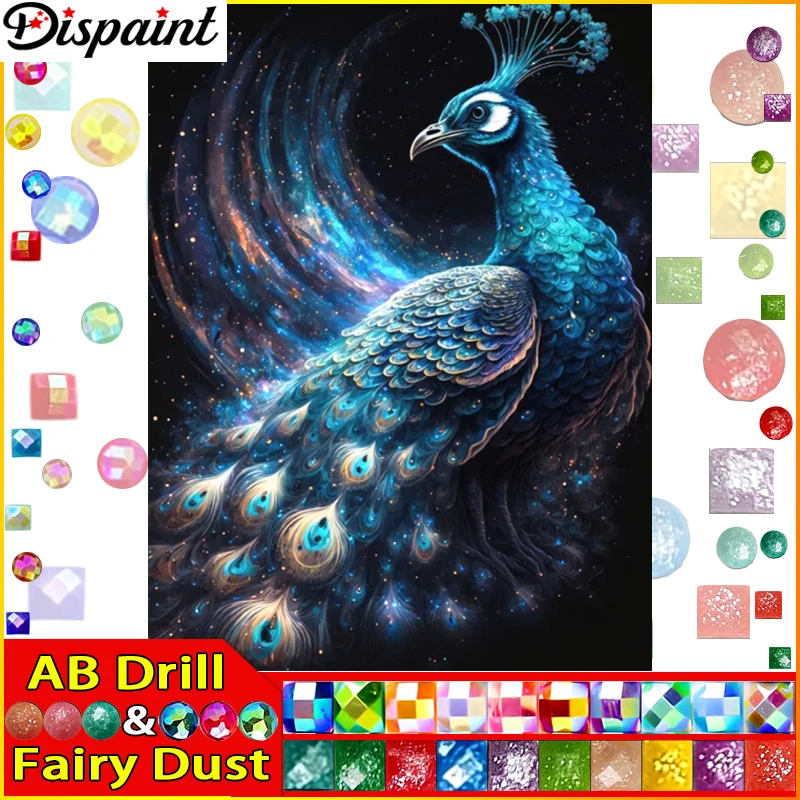 Dispaint Fairy Dust AB Full Diamond "Animal pavo real" DIY 5D Diamond pintura punto de cruz decoración del hogar imagen de diamantes de imitación