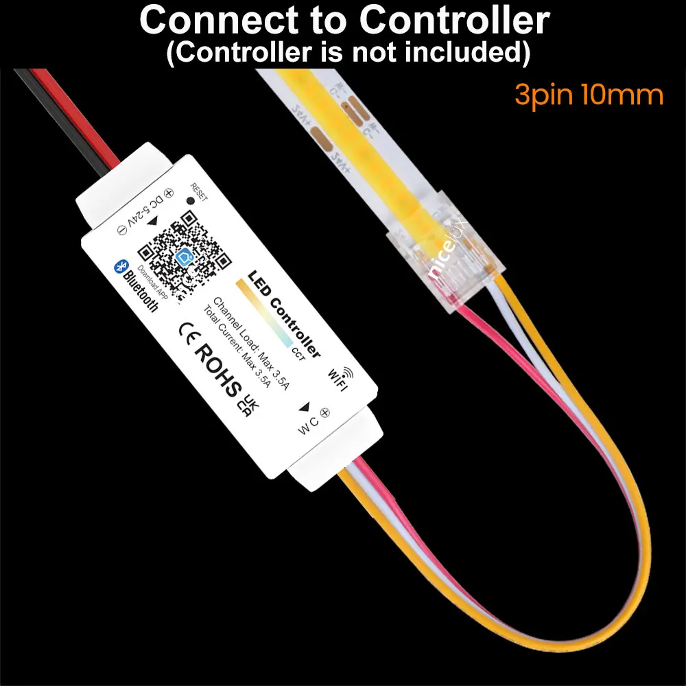 COB Strip To Wire LED Connectors 12 8 10mm Connection Solderless For CCT FCOB LED Strip Lights 3 Pin Connector With Wire 15cm