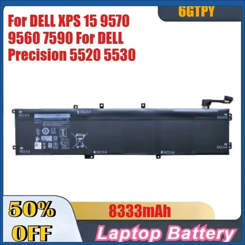 8333mAh 6GTPY H5H20 Laptop Battery For DELL XPS 15 9570 9560 7590 For DELL Precision 5520 5530 Series Notebook 11.4V 97WH