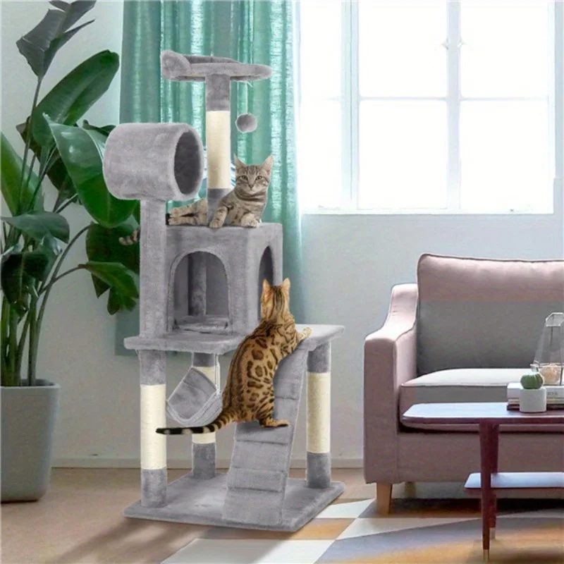 

51" Cat Tree Bed Furniture Scratching Tower Post Condo Kitten Play House Posts