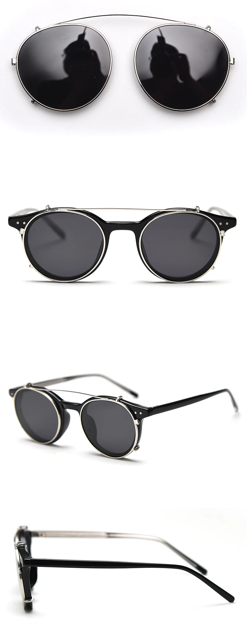 Kachawoo Polarisierte Clip-On-Sonnenbrille für Herren, TR90-Rahmen, Schwarz, Grün, Leopard, Retro, ovale Brille, Damen, UV400, abnehmbare Linse – Detail 4